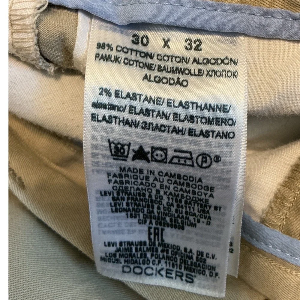 Dockers Mens Slim Fit Chino Pants Khaki Tan Stretch Cotton Trousers 30x32
